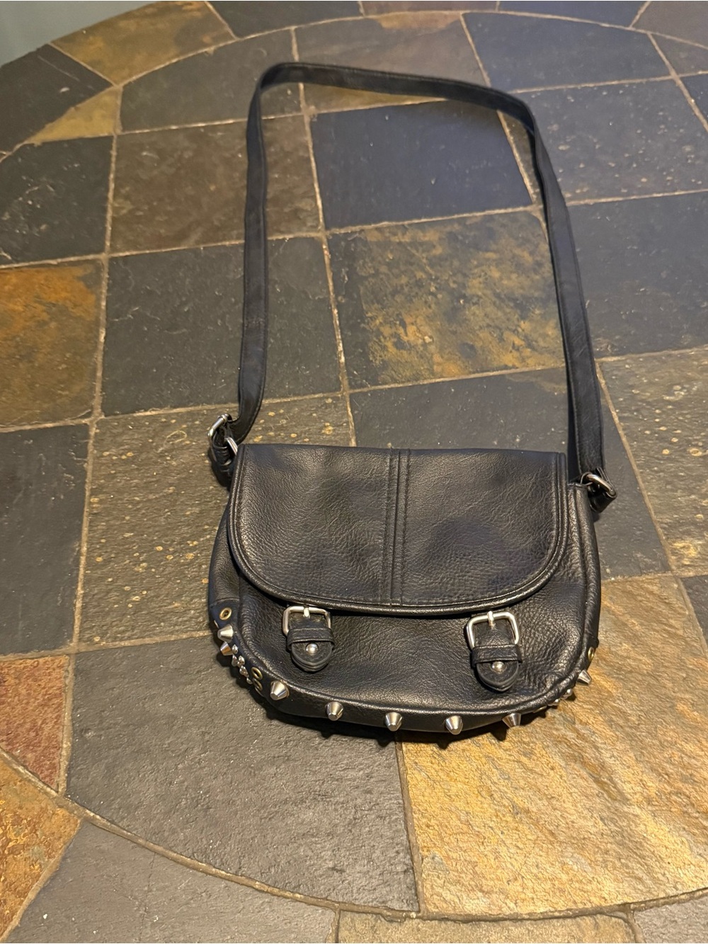Aeropostale Black Stud-Trim Crossbody Bag